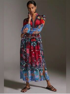 Anthropologie Bhanuni By Jyoti Patterned Maxi Dress Size 8‎ Floral Patterned